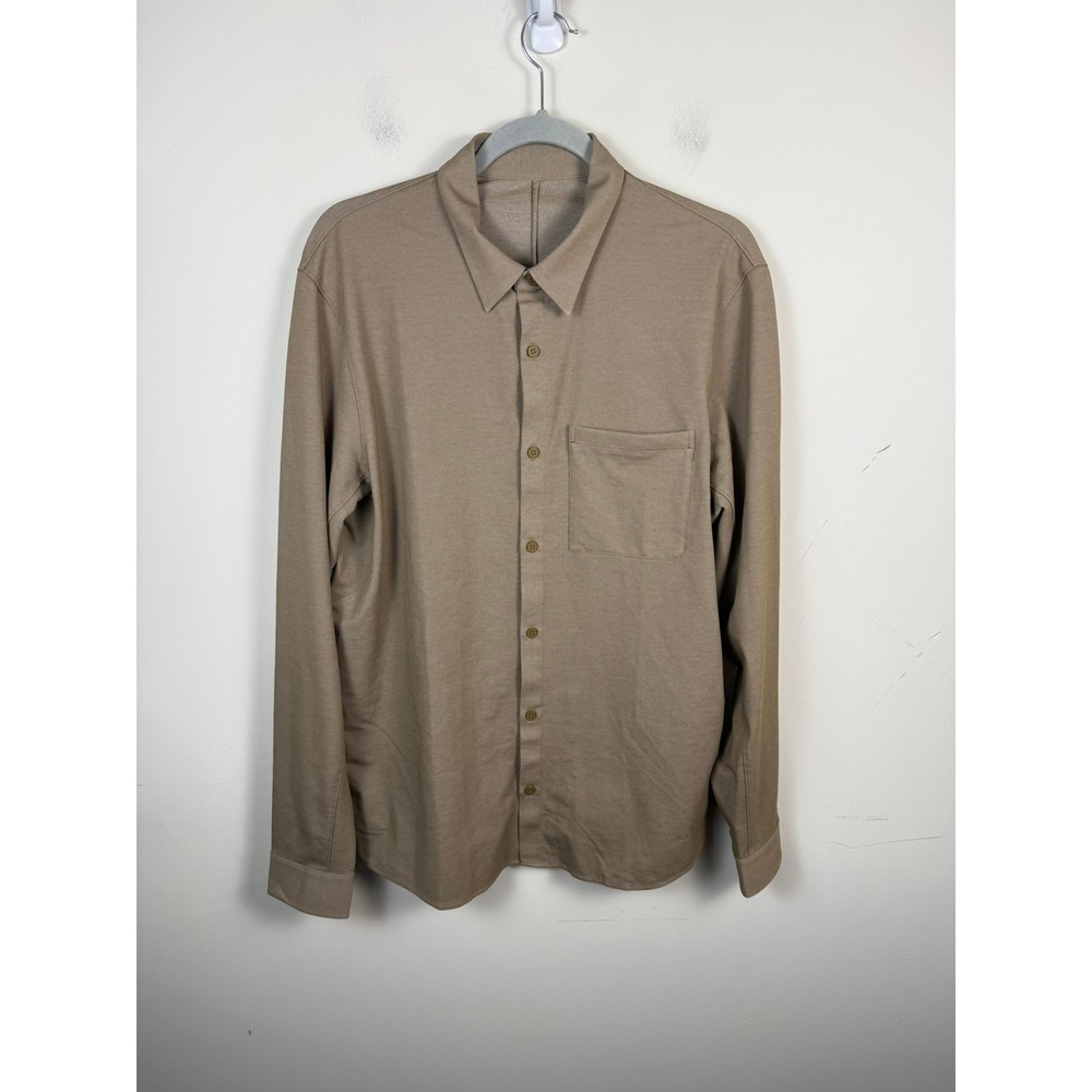Lululemon Commission Long Sleeve Shirt Mens XL Tan Khaki Button Down Pocket